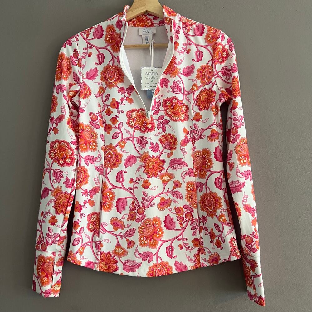 Sigrid Olsen Floral Print 1/2 Zip Up Tennis/Golf Jacket UPF 50 Size XS NWT